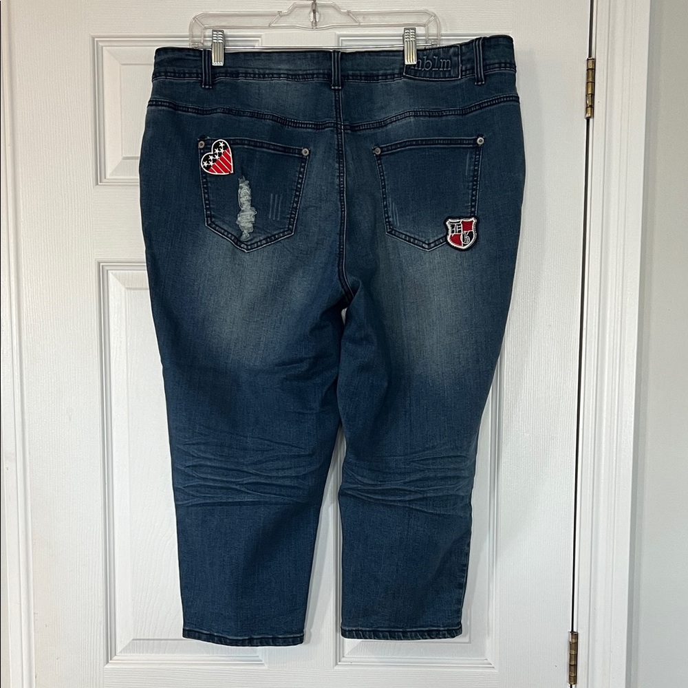 Women's Dark Blue Patchwork Distressed Jeans - Picture 4 of 8